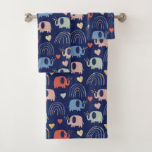 Cute Boho Navy Blue Elephant Pattern