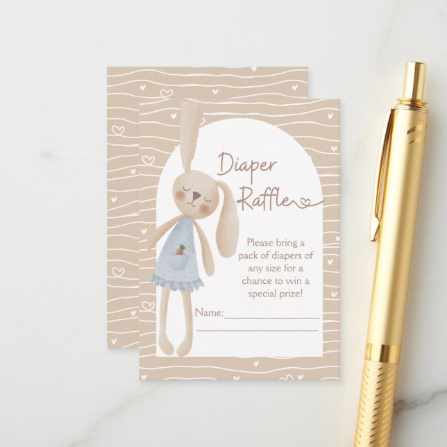 Cute Boho Oh Baby Bunny Hearts Diaper Raffle Enclosure Card (Front/Back In Situ)
