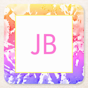  Cute Boho Ombre Monogram Custom Square Coasters