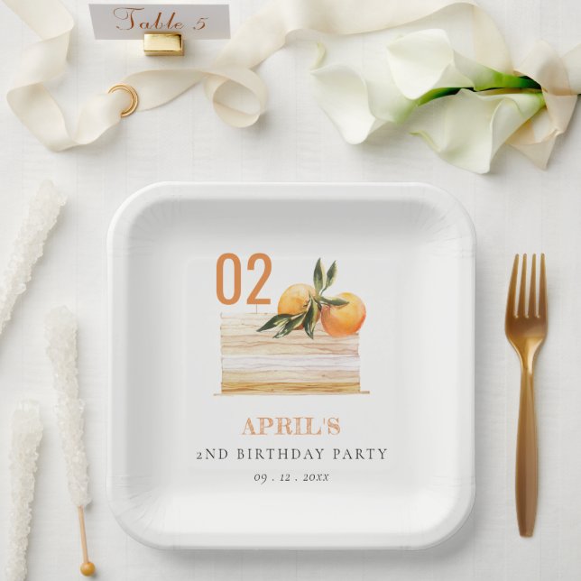 Cute Boho Orange Fruit Cake Any Age Birthday  Paper Plate (Wedding)