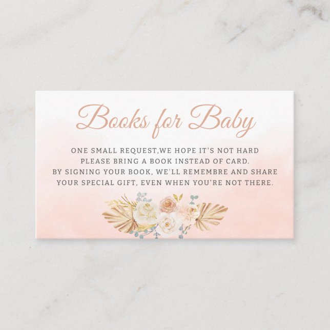 Cute Boho Pampas Grass pink Rainbow Books for baby Enclosure Card (Front)