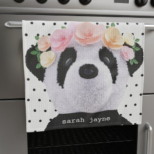 Cute Boho Panda Polka Dot Pattern Personalized Kitchen Towel
