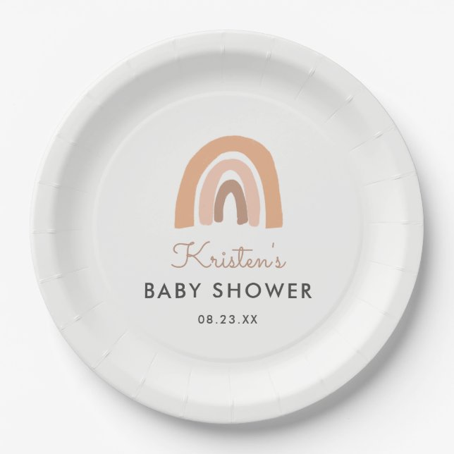 Cute Boho Pastel Rainbow Baby Shower Paper Plate (Front)