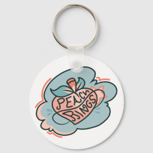 Cute Boho Peach Pink Blue Planet Fruit Keychain
