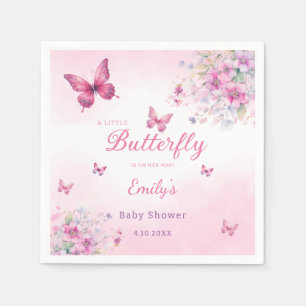 Cute Boho Pink Butterfly Floral Girl baby Shower Napkin
