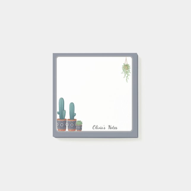 Cute Boho Potted Cactus Custom Sticky Notes (Front)