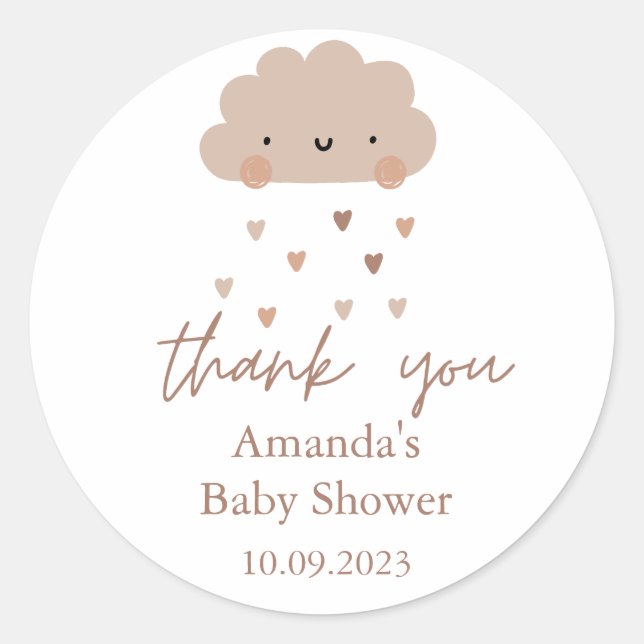 Cute Boho Rain Cloud Baby Shower  Classic Round Sticker (Front)