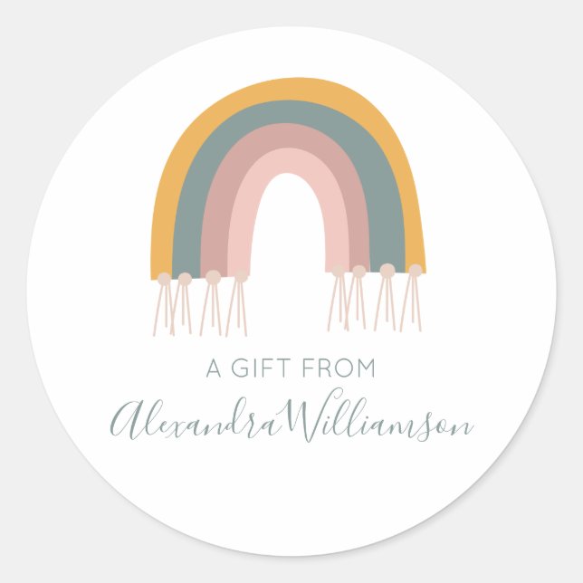 Cute Boho Rainbow A Gift From Personalized Classic Round Sticker (Front)