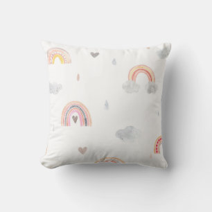 Cute Boho Rainbow and Clouds Throw Pillow