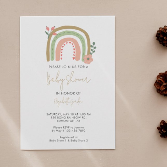 Cute Boho Rainbow Baby Shower Flowers Earth Tones Invitation (Creator Uploaded)