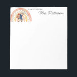Cute Boho Rainbow Bunny Custom Teacher Apreciation Notepad<br><div class="desc">Personalized name notepad for a teacher appreciation gift with cute watercolor painted boho rainbow and a bunny carrying books.</div>