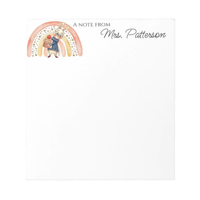 Cute Boho Rainbow Bunny Custom Teacher Apreciation Notepad (Front)