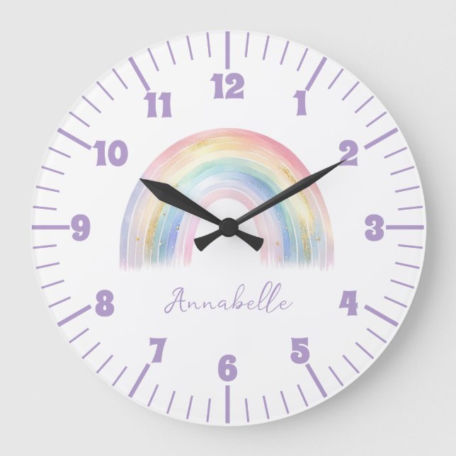 Cute Boho Rainbow Girl Large Clock (Front)