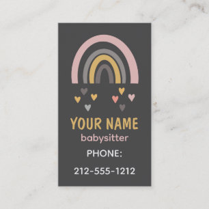 Cute Boho Rainbow Pastel Hearts Babysitter Business Card