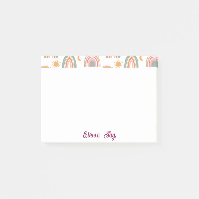 Cute Boho Rainbow Pattern Name Personalized Post-it Notes (Front)