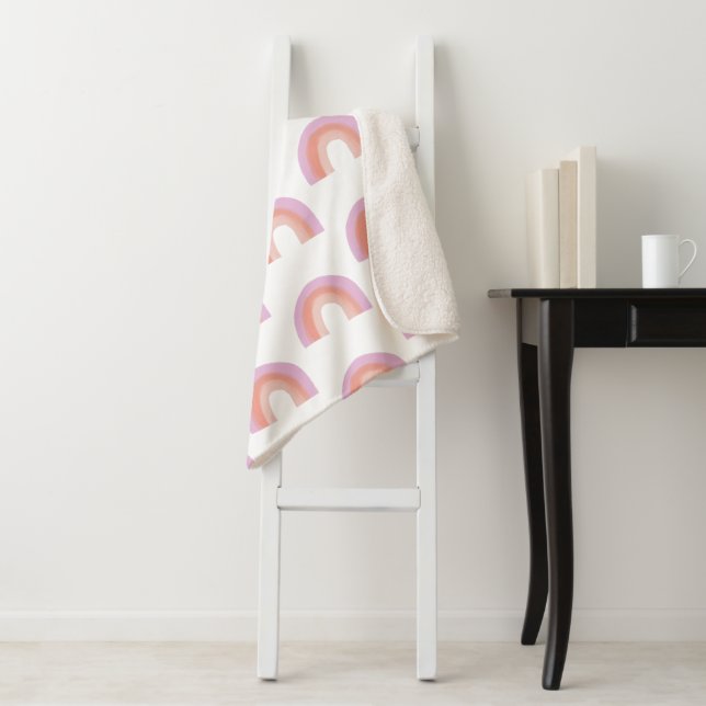 Cute Boho Rainbow Pattern Painting Coral Purple Sherpa Blanket (In Situ)