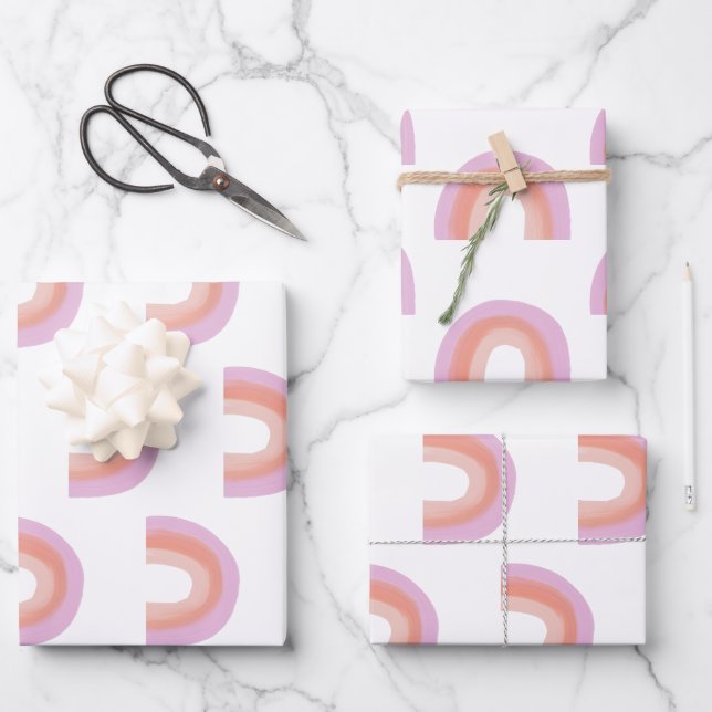 Cute Boho Rainbow Pattern Painting Coral Purple Wrapping Paper Sheet (Front)