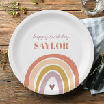Cute Boho Rainbow Peach Blush Birthday Paper Plate<br><div class="desc">Cute Boho Rainbow Peach Blush Birthday Paper Plates features an adorable duo of rainbow in shades of pink,  blush,  mustard,  aqua and navy,  along with modern calligraphy.</div>