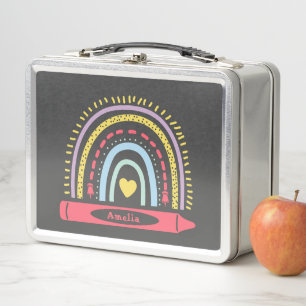 Cute Boho Rainbow Personalized Kids Name Metal Lunch Box