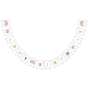 Cute Boho Rainbow Pink Birthday Bunting Flags