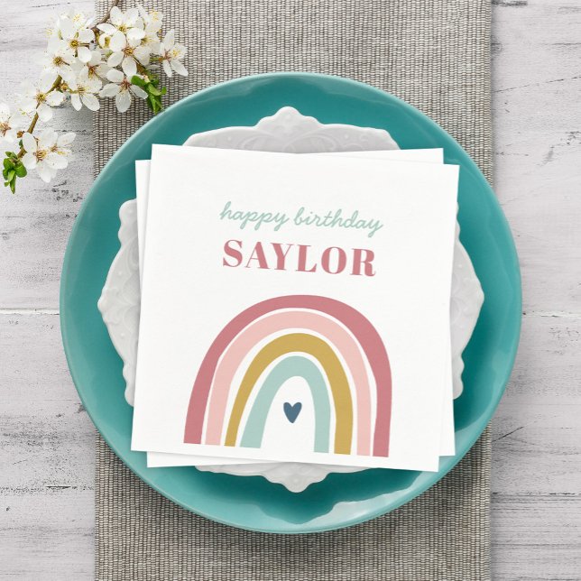 Cute Boho Rainbow Pink Birthday Napkin (Creator Uploaded)