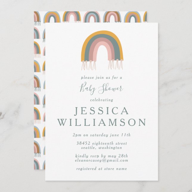 Cute Boho Rainbow Simple Baby Shower Invitation (Front/Back)