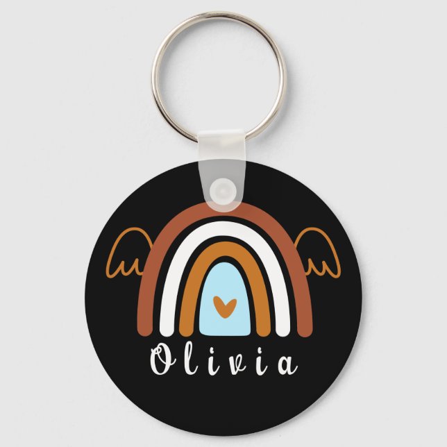 Cute Boho Rainbow with Personalized Name   Keychain (Front)