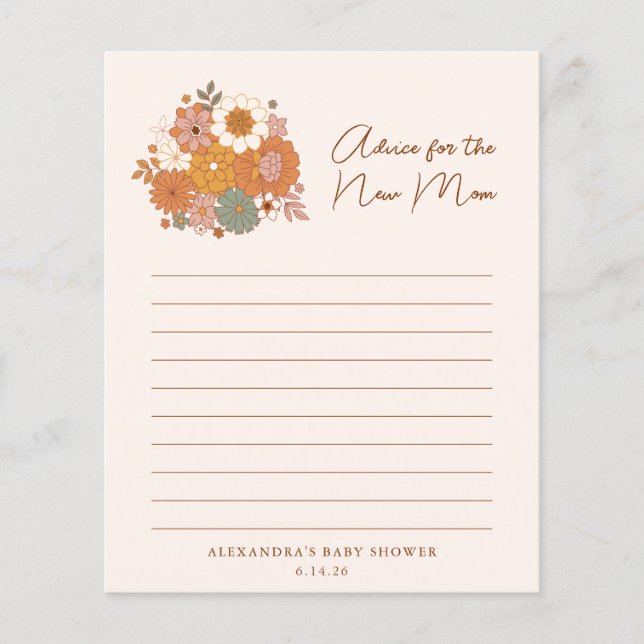 Cute Boho Retro Floral Bridal Shower Mom Advice  (Front)