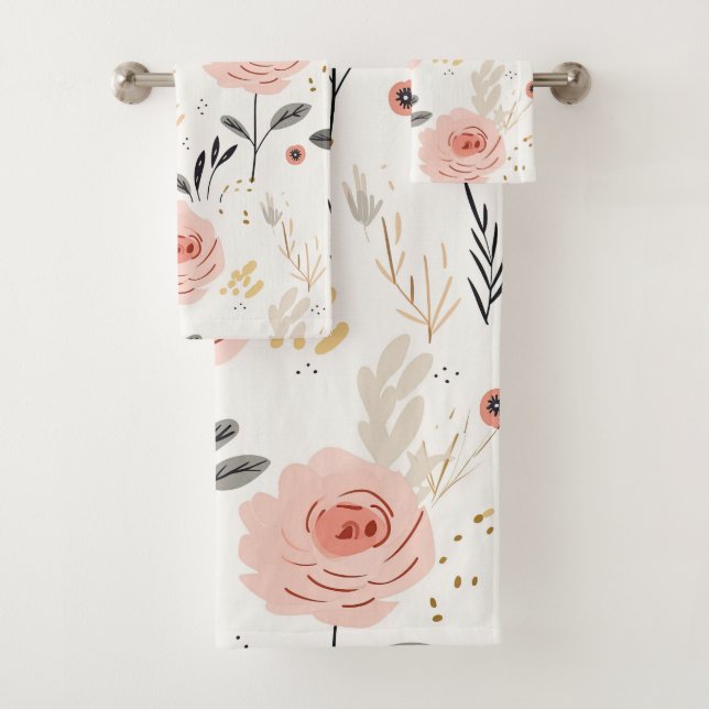 Cute Boho Roses Pattern  Bath Towel Set (Insitu)