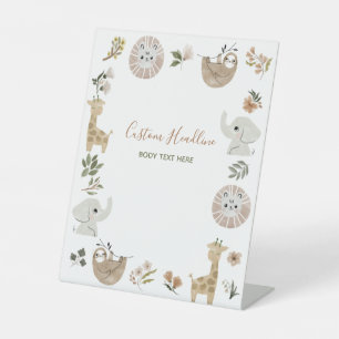 Cute Boho Safari Anamials Baby Shower Custom Pedestal Sign
