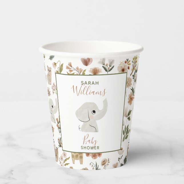 Cute Boho Safari Anamials Baby Shower Paper Cups (Front)