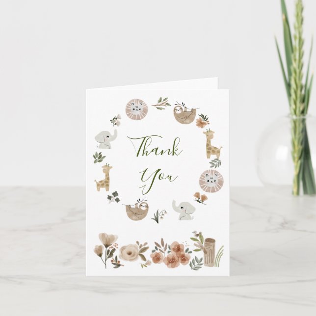 Cute Boho Safari Animaux Aquarelle Merci (Devant)