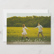 Cute Boho Script Photo Save The Date Magnetic Card
