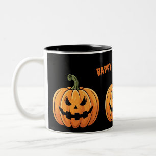 Cute Boho Spooky Pumpkins Black Happy Halloween Two-Tone Coffee Mug