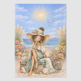 Cute Boho Style Girly Beach Scene Decoupage  Tissue Paper