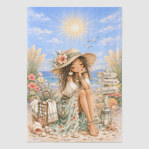 Cute Boho Style Girly Beach Scene Decoupage Tissue Paper
