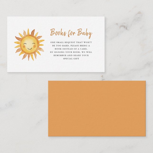Cute Boho Sun Baby Shower Book Request Enclosure Card (Front/Back)