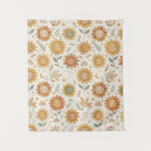 Cute Boho Sunflower Sun & Rainbow Seamless Pattern