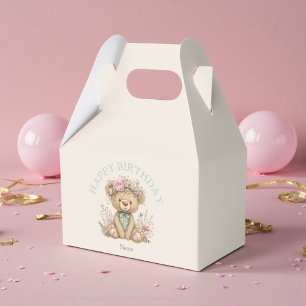 Cute Boho Teddy Bear Birthday Party Favor Box