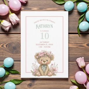 Cute Boho Teddy Bear Birthday Party Invitation