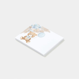 Cute Boho Teddy Bear Pastel Blue Balloon Post-it Notes