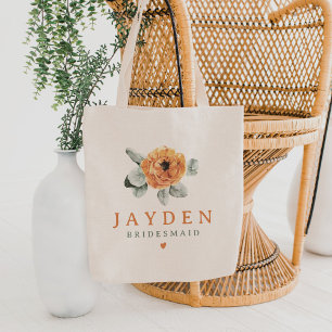 Cute Boho Terracotta Floral Bridesmaid Wedding Tote Bag