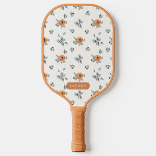 Cute Boho Terracotta Floral Greenery Custom Name Pickleball Paddle