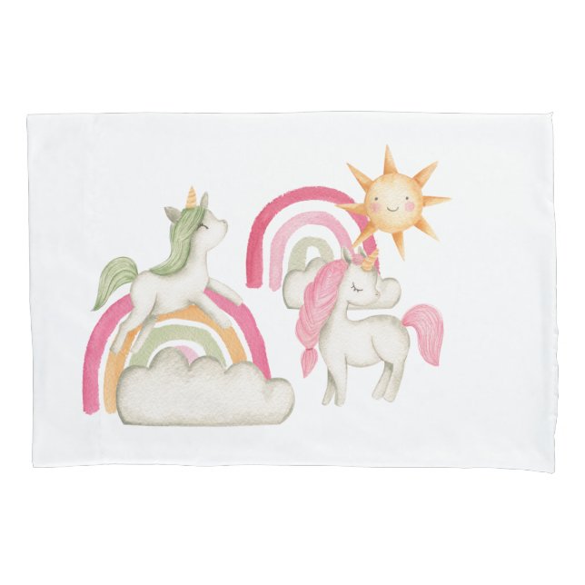 Cute Boho Unicorns and Rainbows Pillowcase (Front)