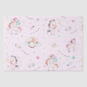 Cute Boho Unicorns Floral Pink Baby Shower Tissue Paper