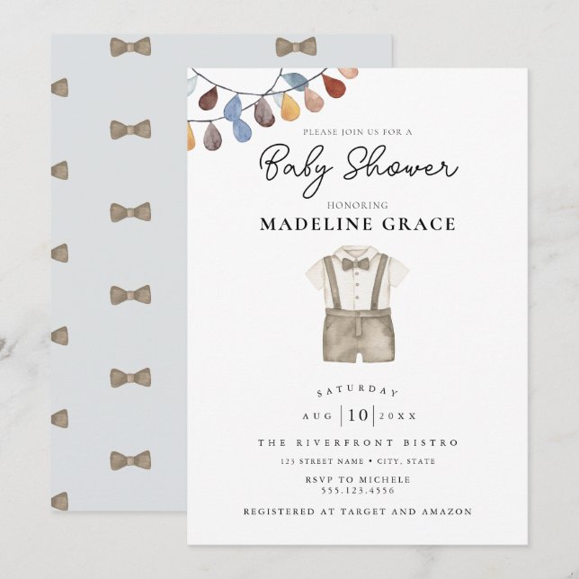 Cute Boho Vêtements garçon Baby shower Invitation (Devant / Derrière)