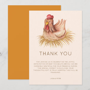 Cute Boho Watercolor Chicken Baby Shower Thank You Card
