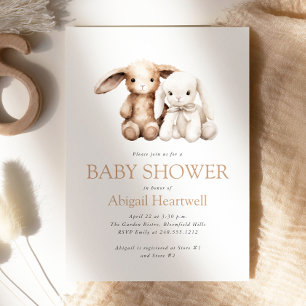 Cute Boho Watercolor Fluffy Toys Baby Shower Invitation