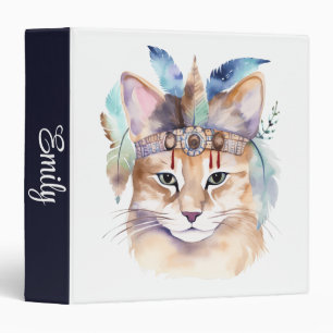 Cute boho watercolor hippie cat design binder
