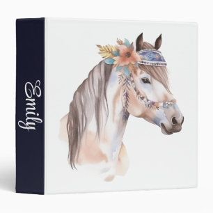 Cute boho watercolor hippie horse design binder